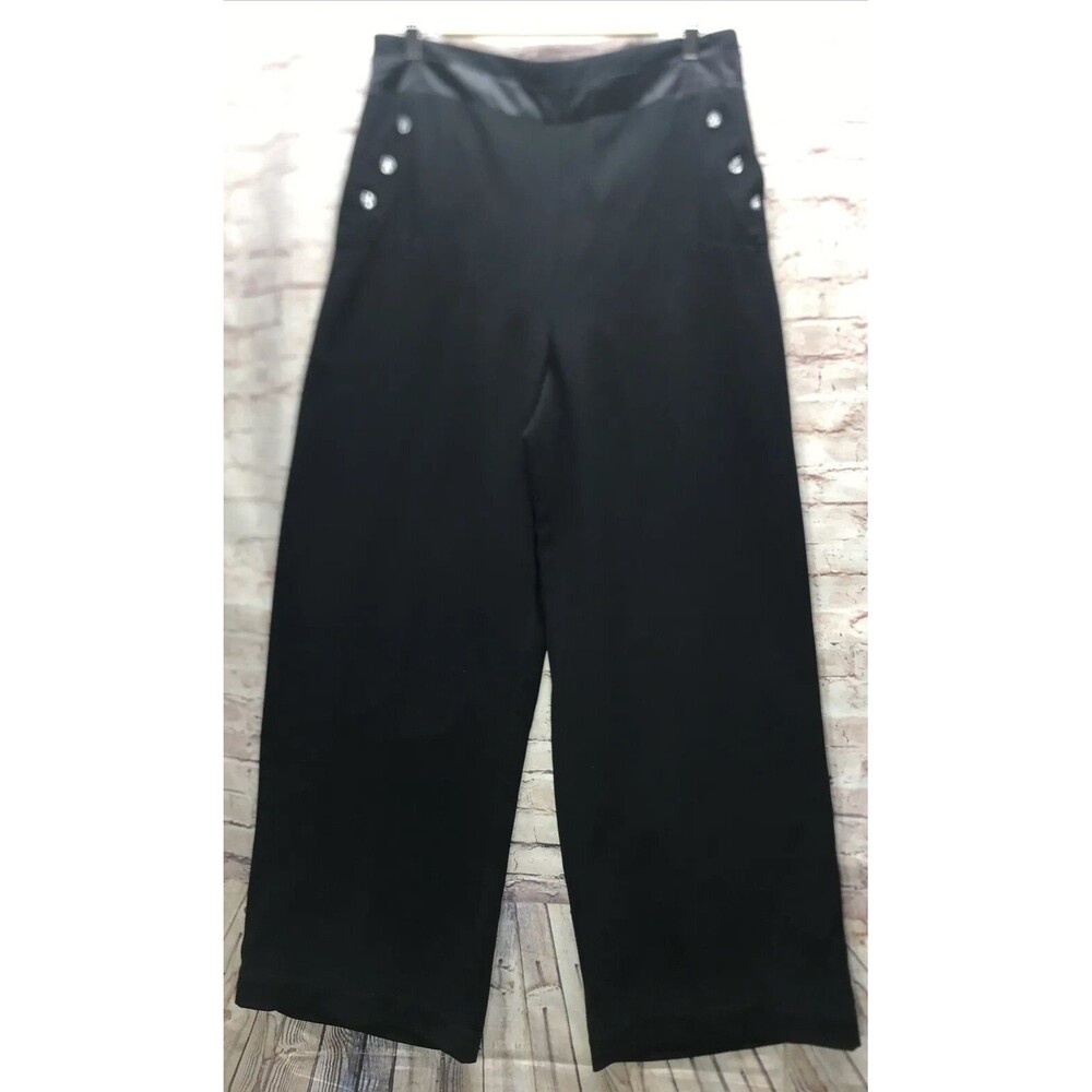 Cachet Crepe Pants Size 14  Black Formal Satin Trim Rhinestone Holiday Party NWT